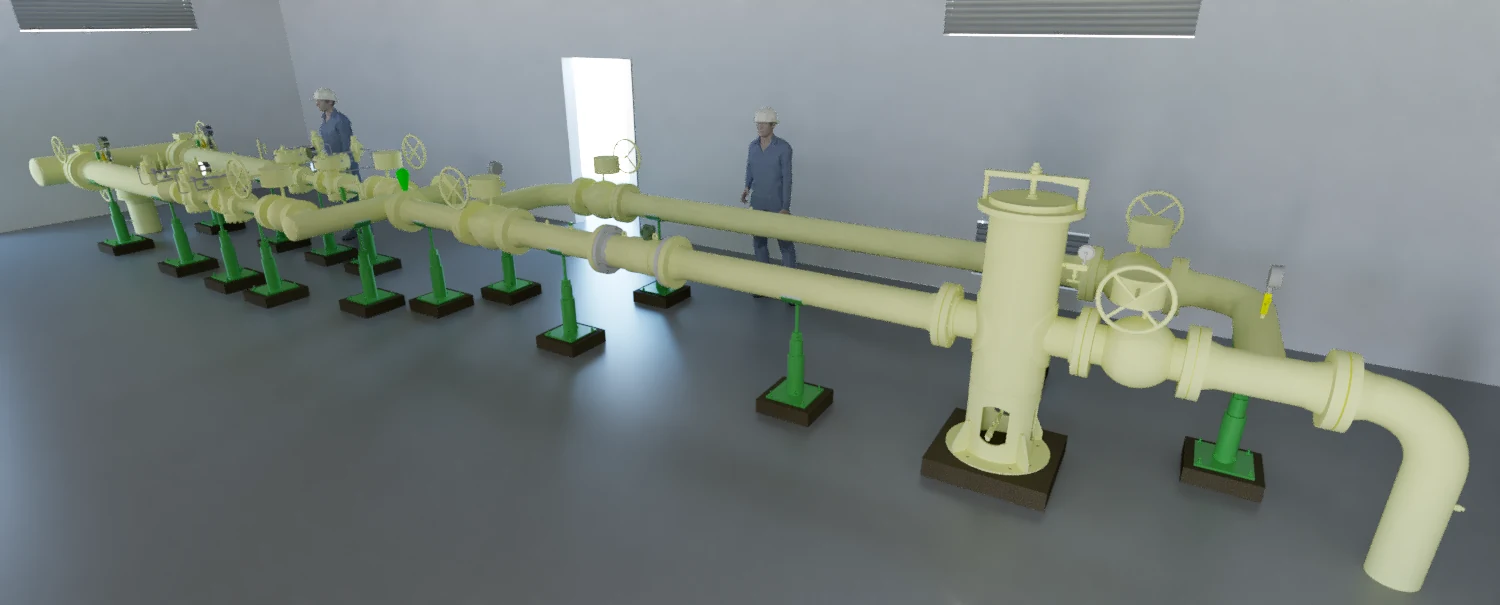 Modelo interior de una estación de medición y regulación de gas